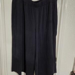 Eileen Fisher Navy Silk Wide Leg Cropped Pants